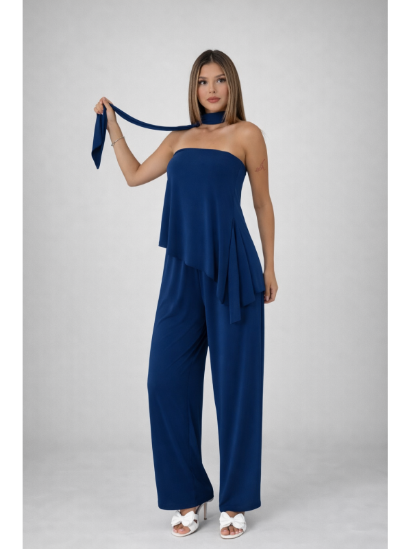 Asimetrik Yaka, Askılı, Şifon Detaylı Mavi Elbise / Tulum… Asimetrik Yaka, Askılı, Şifon Detaylı Mavi Elbise / Tulum…