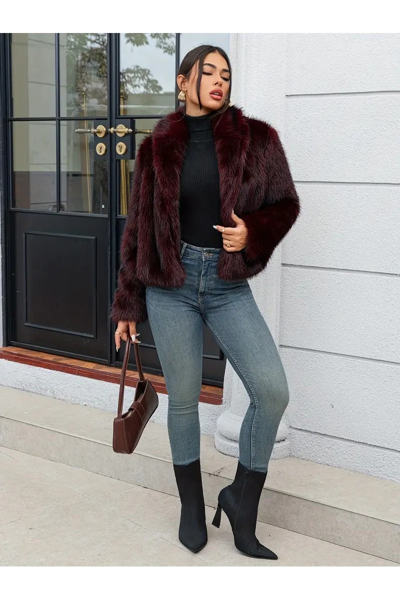 Koyu Kırmızı Suni Kürk Ceket&hellip;
