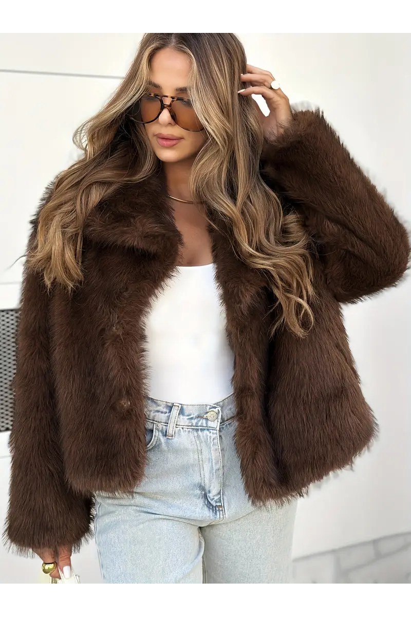 Suni Kürk Mont Uzun Kollu, Düğmeli