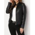 Deri Ceket - Tam Fermuarlı Uzun Kollu Motosiklet Montu, Dik Yaka