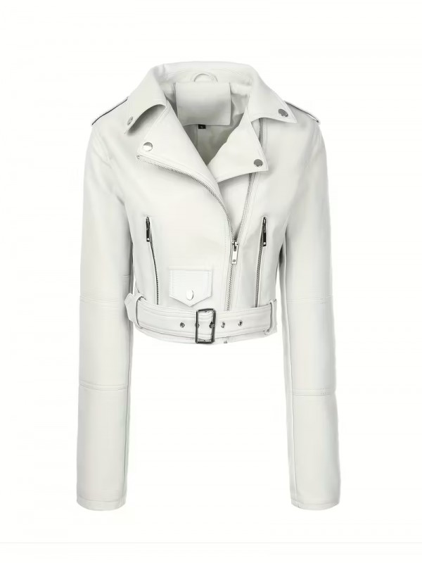  Fermuar Kapanışlı Beyaz Şık Motosiklet Ceketi&hellip;