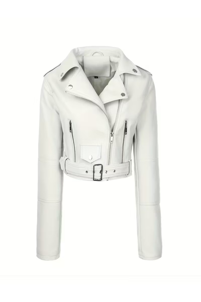  Fermuar Kapanışlı Beyaz Şık Motosiklet Ceketi&hellip;